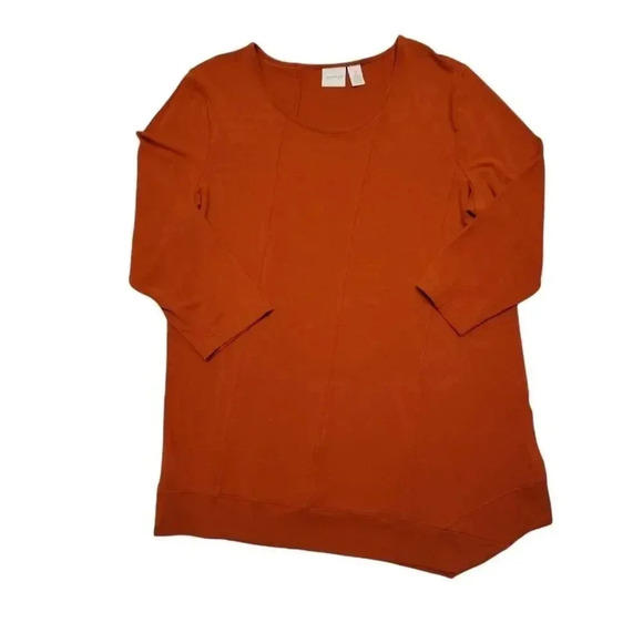 {Chico's} Size 2 Women's Blouse Zenergy by Chico's Long Sleeve Rust Orange Brown - Picture 6 of 9